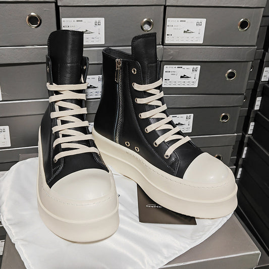 Women's & Men's Dark Platform Cowhide Heighten Plus Size Sneakers