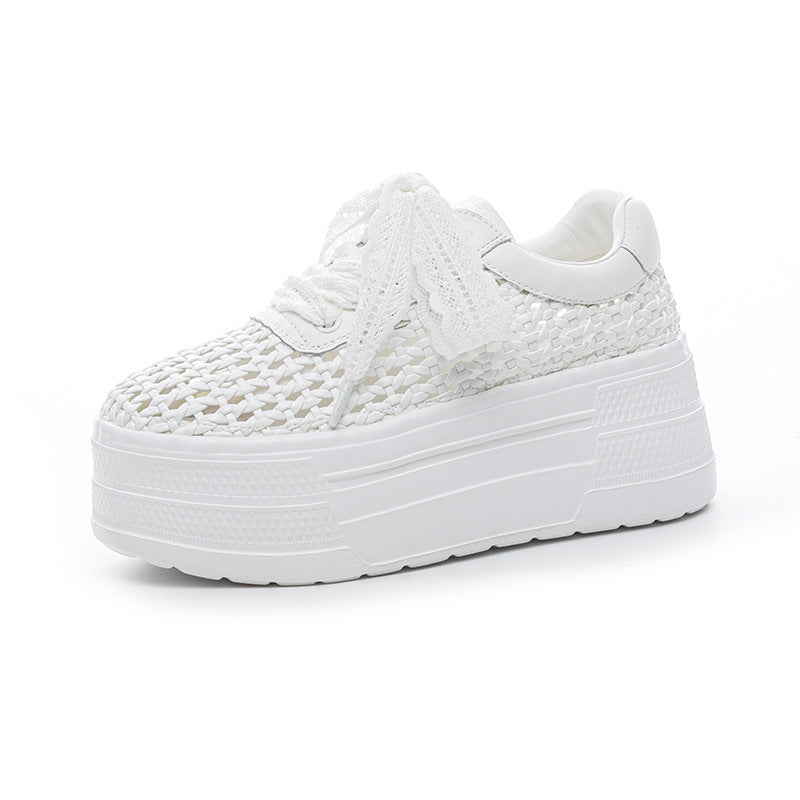Women's Mesh Surface Platform Height Increasing Woven Breathable Women's Casual Shoes