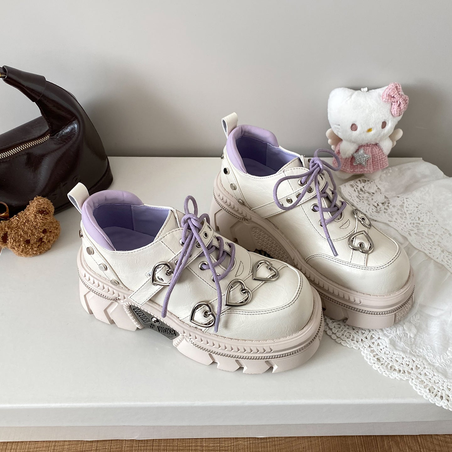 Women's Metal Heart Small Punk Neutral Platform Heightened Women's Casual Shoes