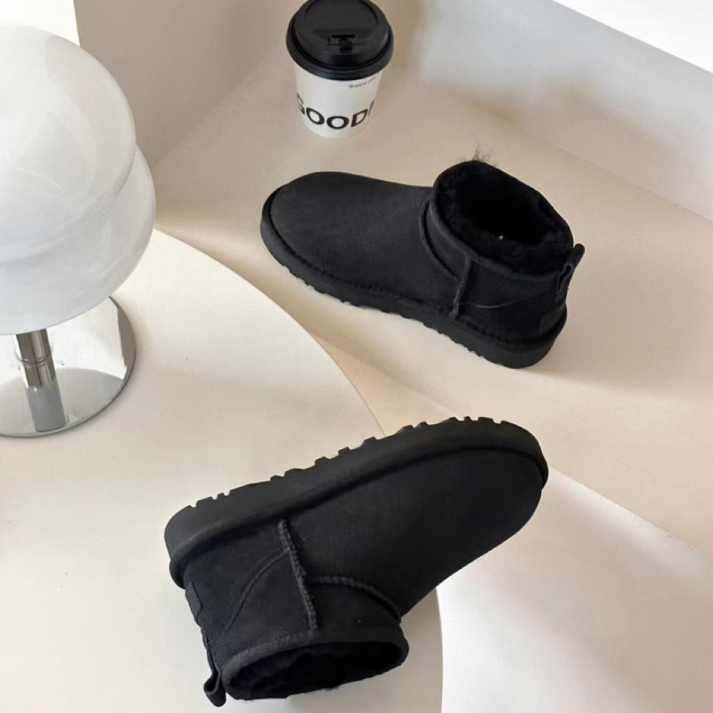 Classic Warm Sheepskin Fur Integrated Couple Snow Boots