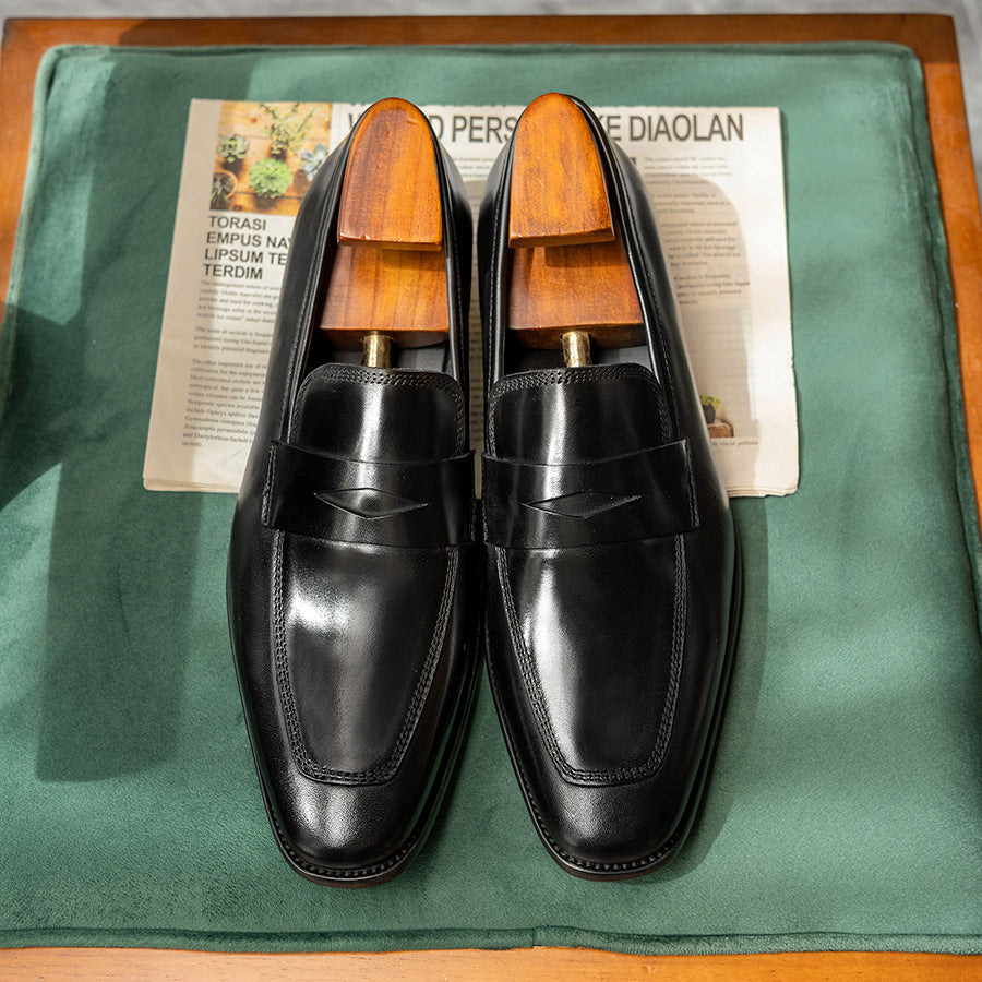 Men's Quality Penny Square Toe Cowhide Slip-on Loafers