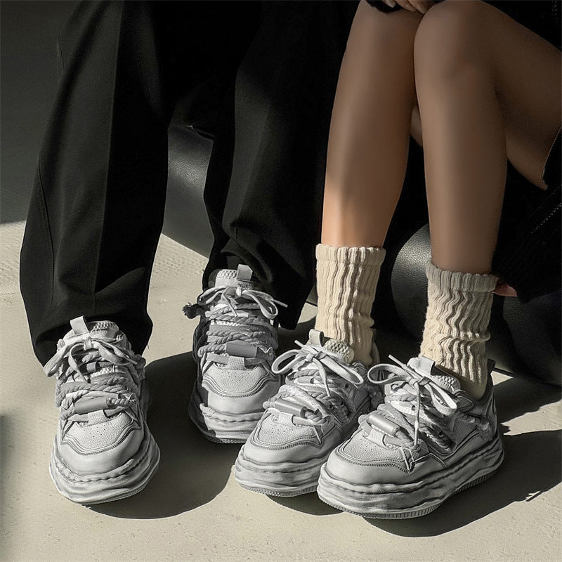 Men's Dissoed Couple Trendy Thick Bottom Invisible Height Increasing Niche Old Men's Shoes