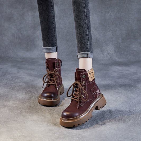 Women's Top Layer Cowhide Martin Retro Fashionable Boots