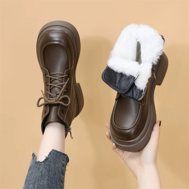 Women's & Men's Martin Cotton Mid British Style Fashion Women's Leather Boots