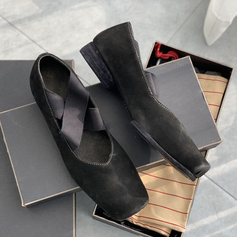 Women's Ballet Vintage Mary Cross Strap Distressed Pumps Women's Fashion Shoes