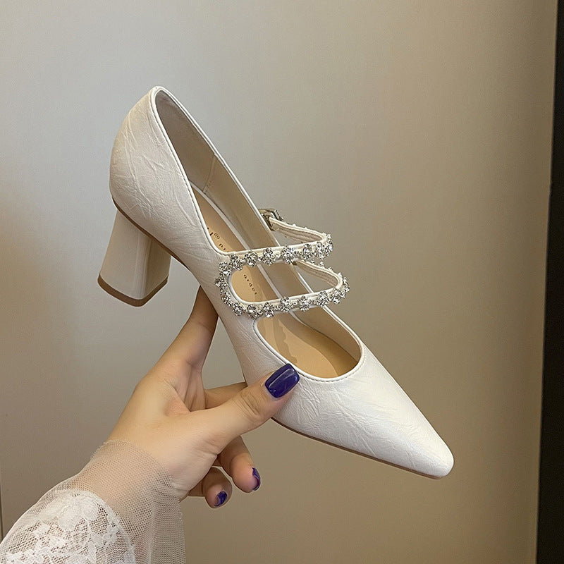Women's Design French Joker Elegant Pointed High Chunky Women's Fashion Shoes