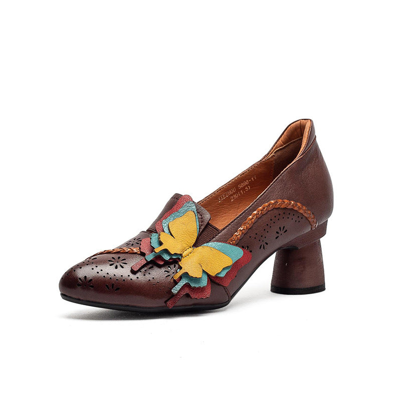 Women's Toe Elegance Retro Pumps First Layer Cowhide Shallow Women's Casual Shoes