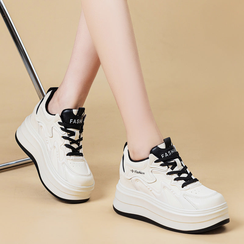 Women's Platform Height Increasing Insole Lightweight Fleece-lined White Women's Casual Shoes