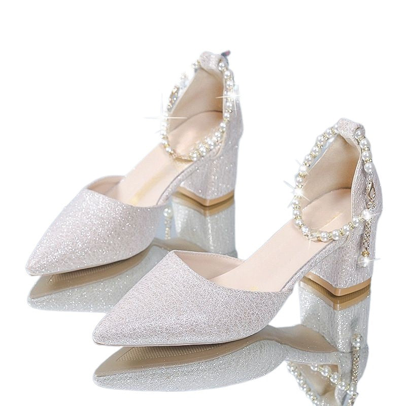 Women's Low Hollow Sequined Dress Adult Ceremony Chunky Party Dinner Casual Shoes