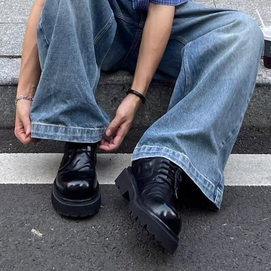 Men's High-grade Big Head Genuine Breathable Increased Thick Bottom Commuter Round Men's Business Leather Shoes