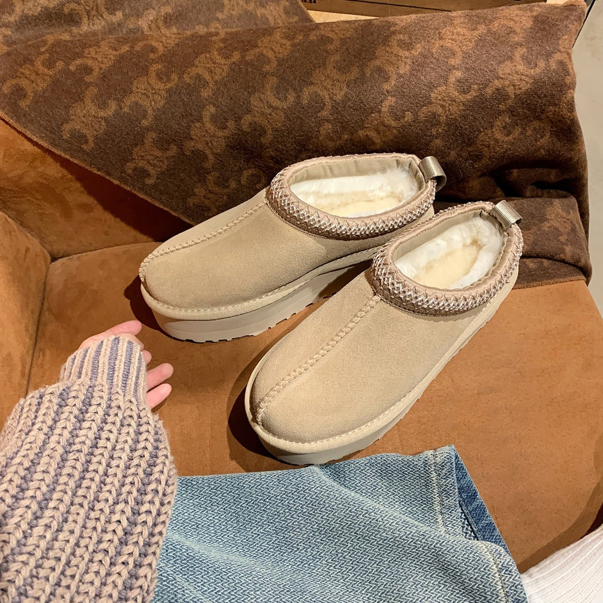 Women's With Fleece Lining Thick Furry Bottom Snow Boots