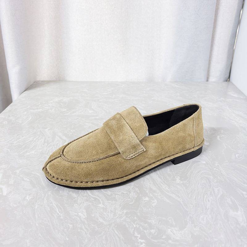 Women's Autumn Genuine Flat Round Toe Slip-on British Retro Loafers