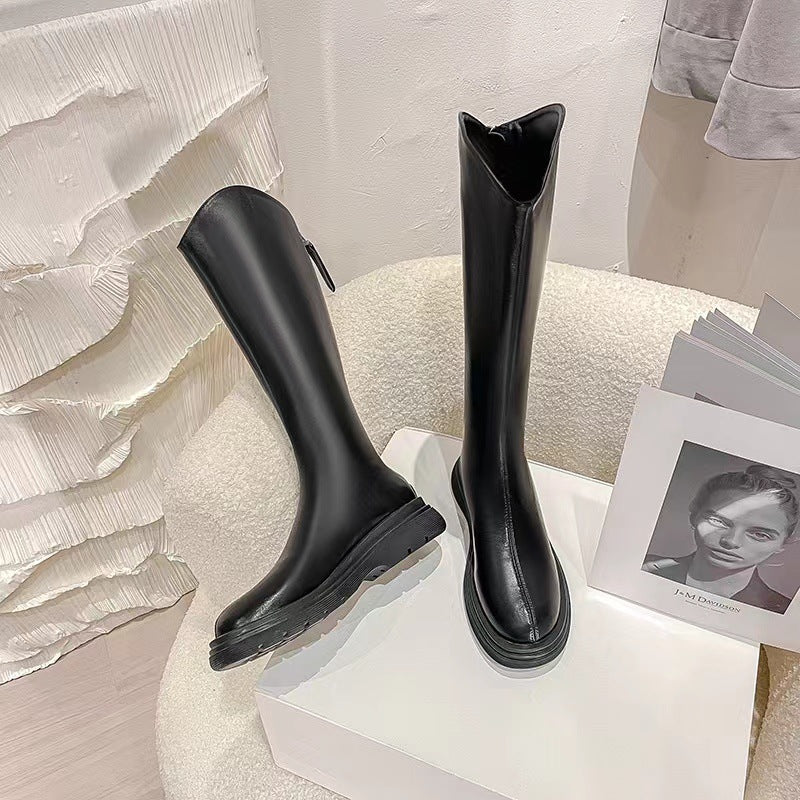 Women's Western Cowboy Small Height Increasing Insole Long Female High Knight Women's Leather Boots
