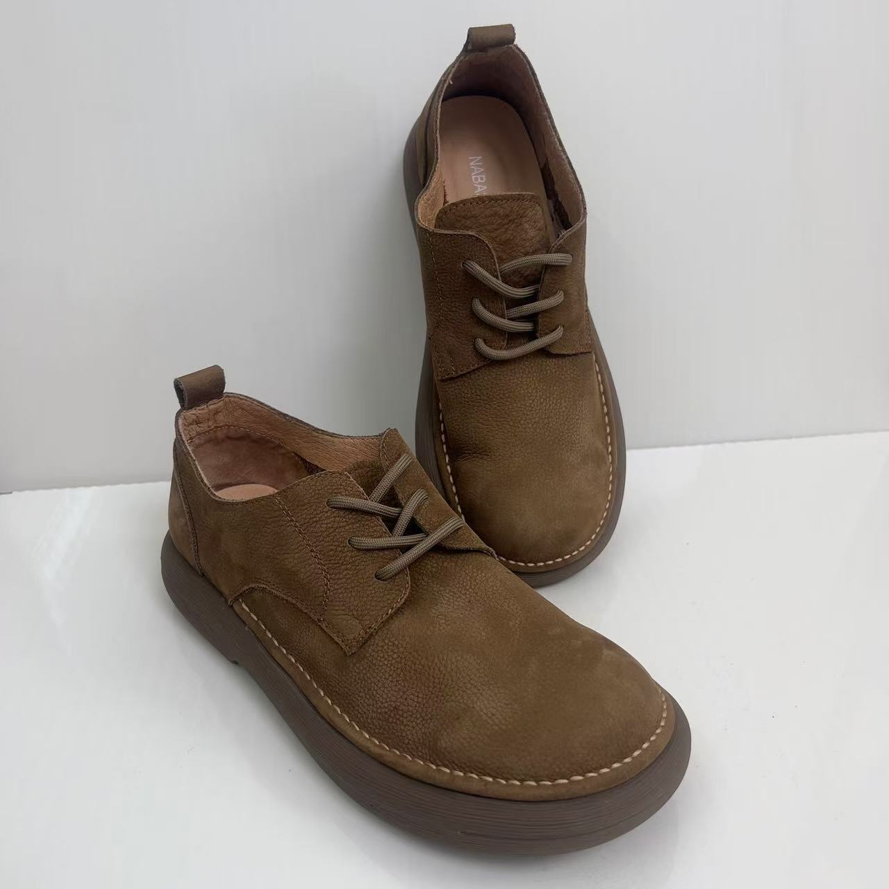 Men's Toe Lace Up Retro Style Top Layer Cowhide Breathable Loafers/doug Shoes
