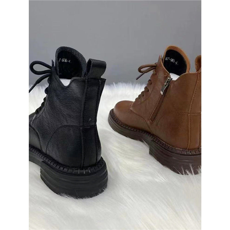 Women's Flat Martens British Style Thick Bottom Women's Leather Boots