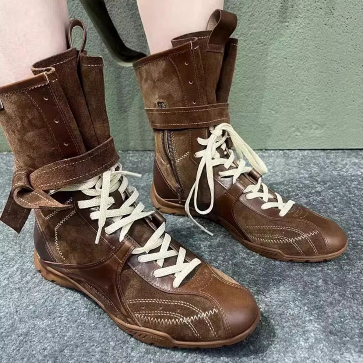 Women's Hight Increasing Martin Boxing Matte Flat Ankle German Boots