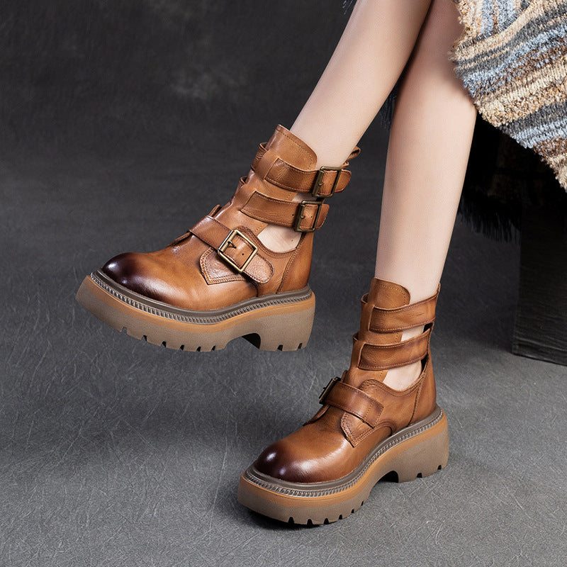 Women's Hand Grip Pattern Martin Trendy Cool Closed Platform Sandals