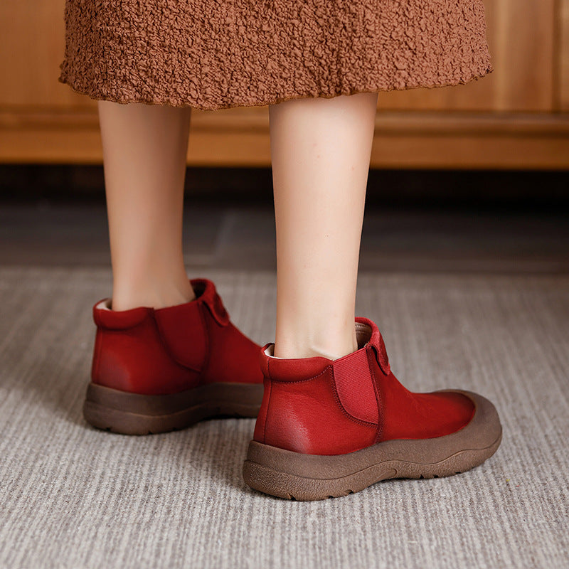 Women's Vintage Cowhide Slip-on Lofter Platform Fashion Women's Leather Boots