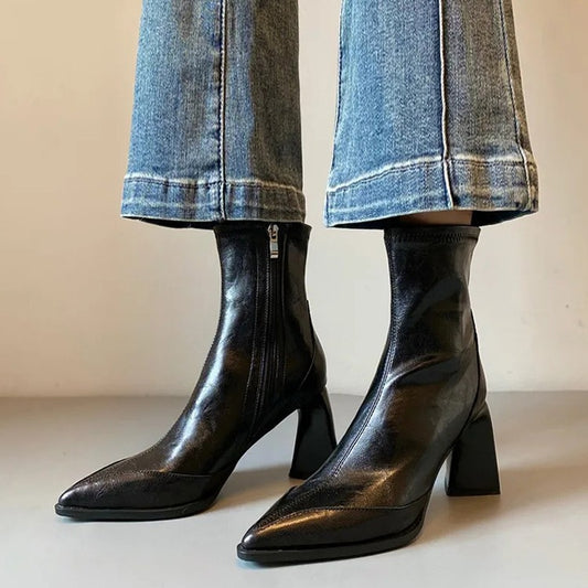 Women's French Style Skinny High Martin Temperament Short Women's Leather Boots