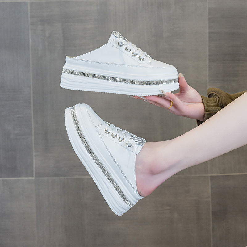 Women's Platform Toe Cap Fashion Rhinestone Lazy Thick-soles Slippers