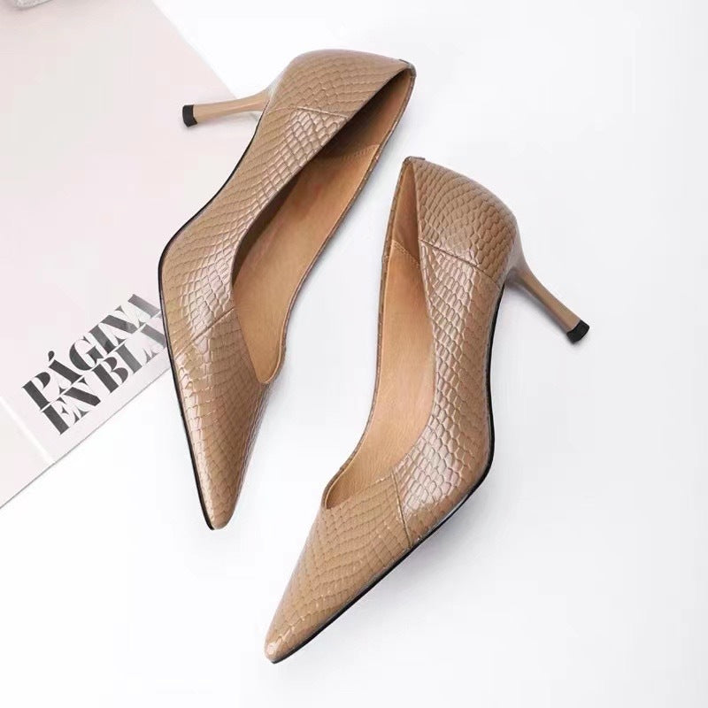 Women's High French Genuine Small Pumps Snakeskin Women's Shoes