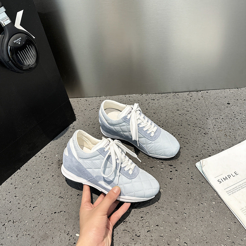 Women's Increasing Insole Classic Style Rhombus Color Matching Casual Shoes