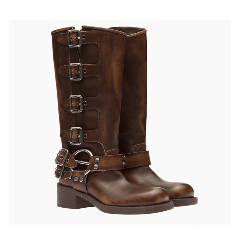 Home Chunky High Western Denim Square Boots