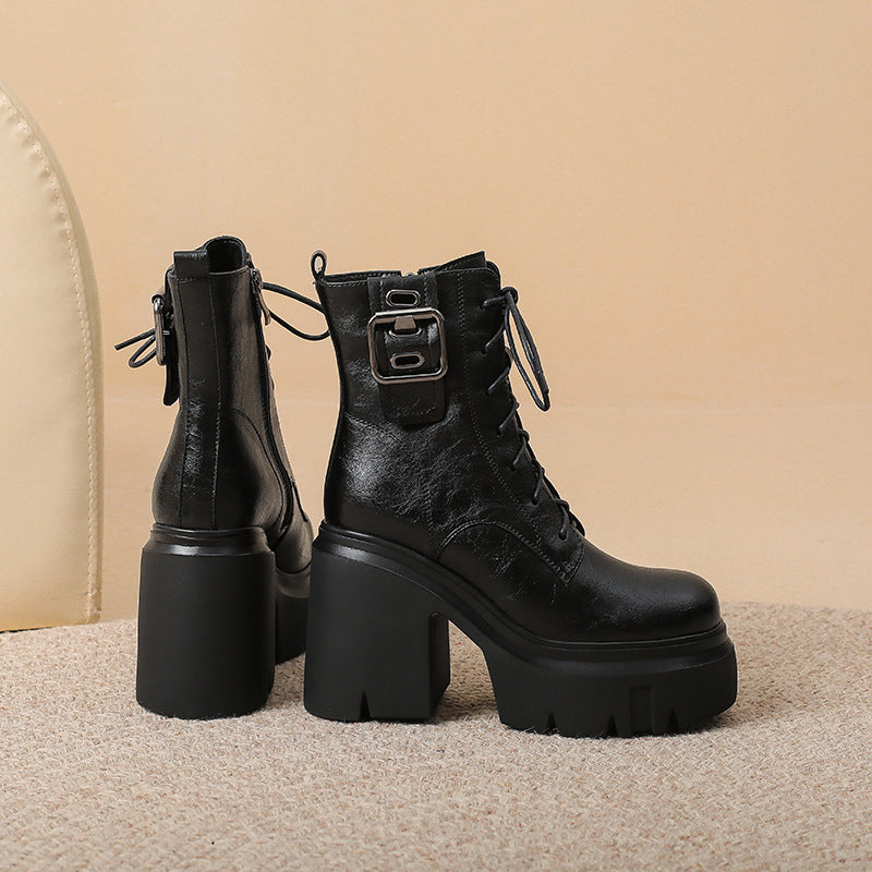 Women's Autumn Thick Bottom Platform Solid Color Fashion Best-selling Women's Leather Boots