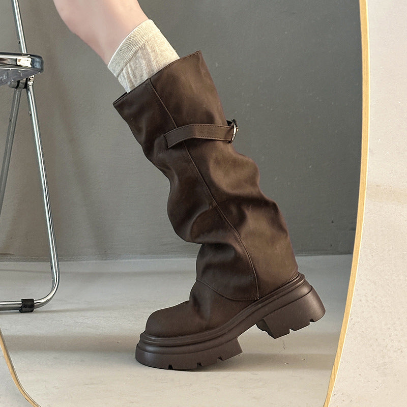 Women's Retro Easy Matching Handsome Fashion Temperament Thick Bottom Pants Women's Leather Boots