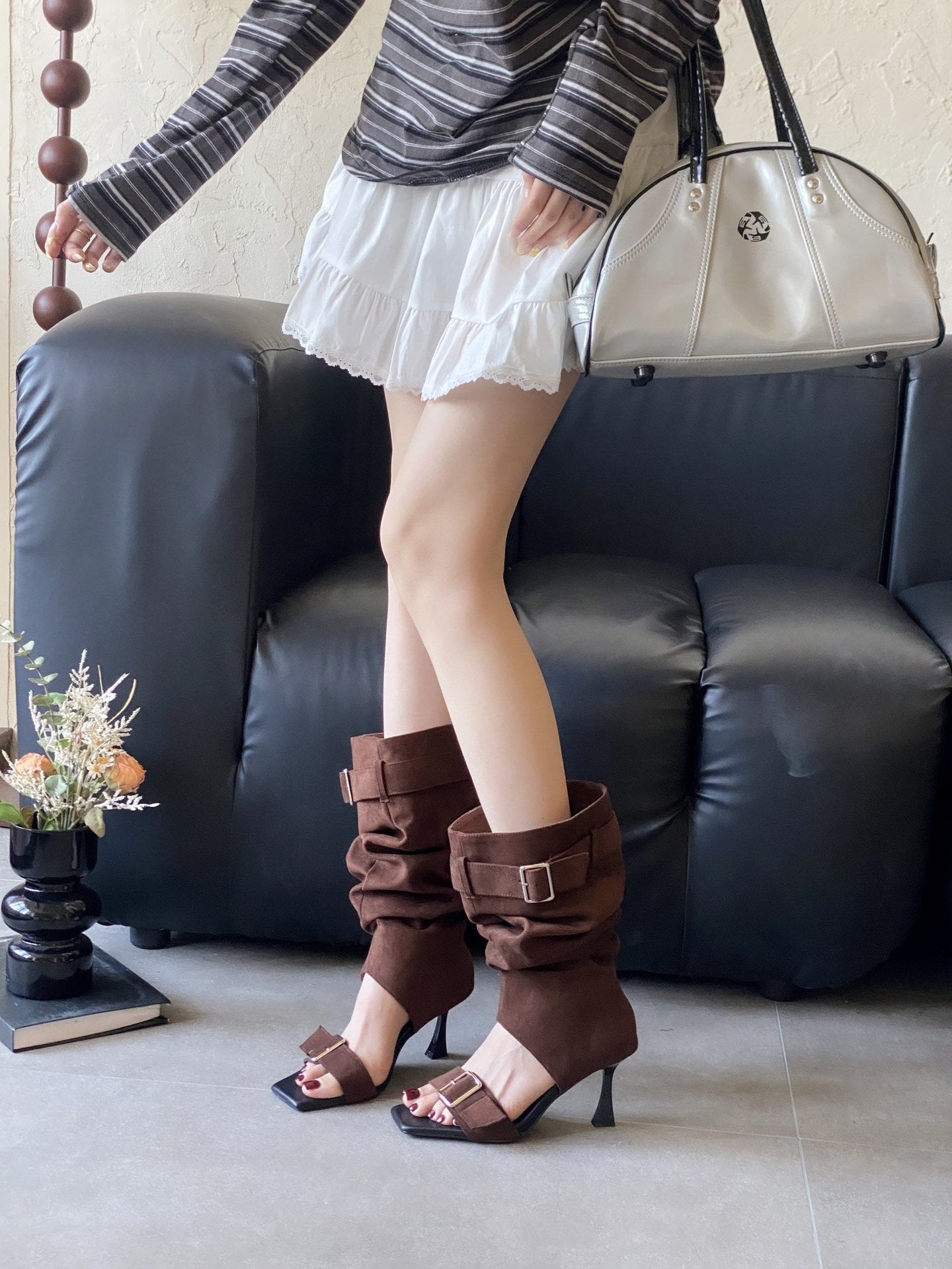Attractive Square Head High-heeled Strap Limp High Heeled Sandals
