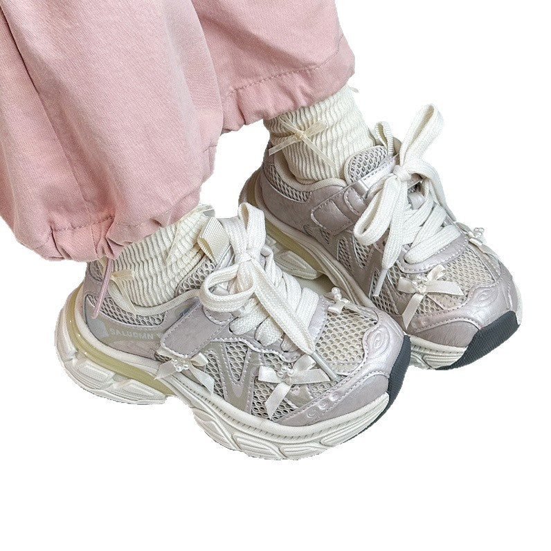 Children's Hollow Mesh Single-layer Bow Daddy Sneakers