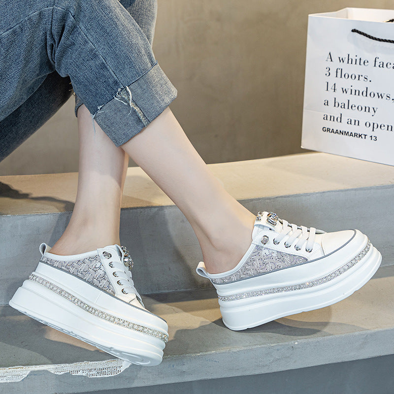 Women's Insole Small Breathable Mesh Rhinestone Pearl Slippers