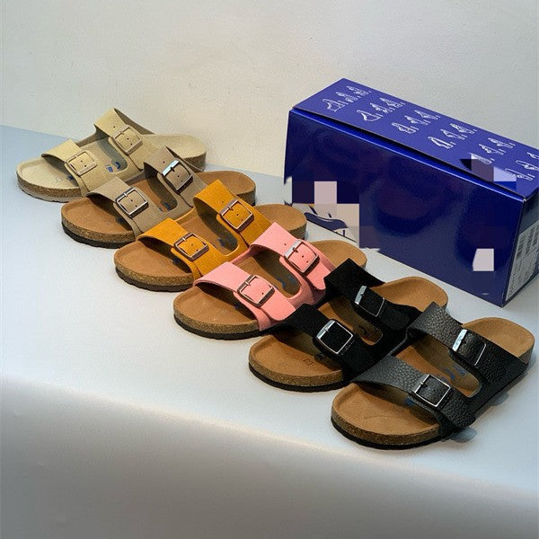 Order Niche Beach Flip-flops Cork Comfortable Double Buckle Genuine Sandals