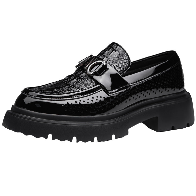 Men's Side Punching Slip-on Round Head Leisure Green Men's Business Leather Shoes