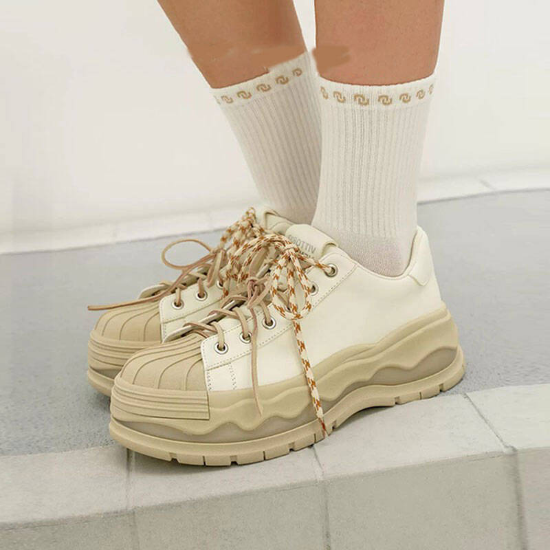 Women's Tan Shell Toe Platform Spring Double Women's Sports Shoes