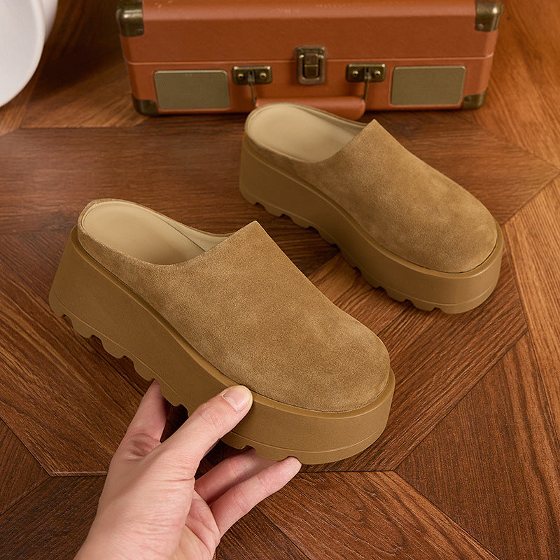 Women's Thick Bottom Increased Platform Genuine Closed Slippers