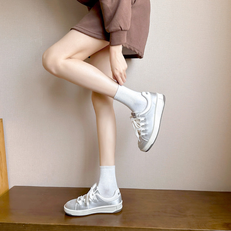 Niche Thick-soled Concubine Silk Satin White Sneakers