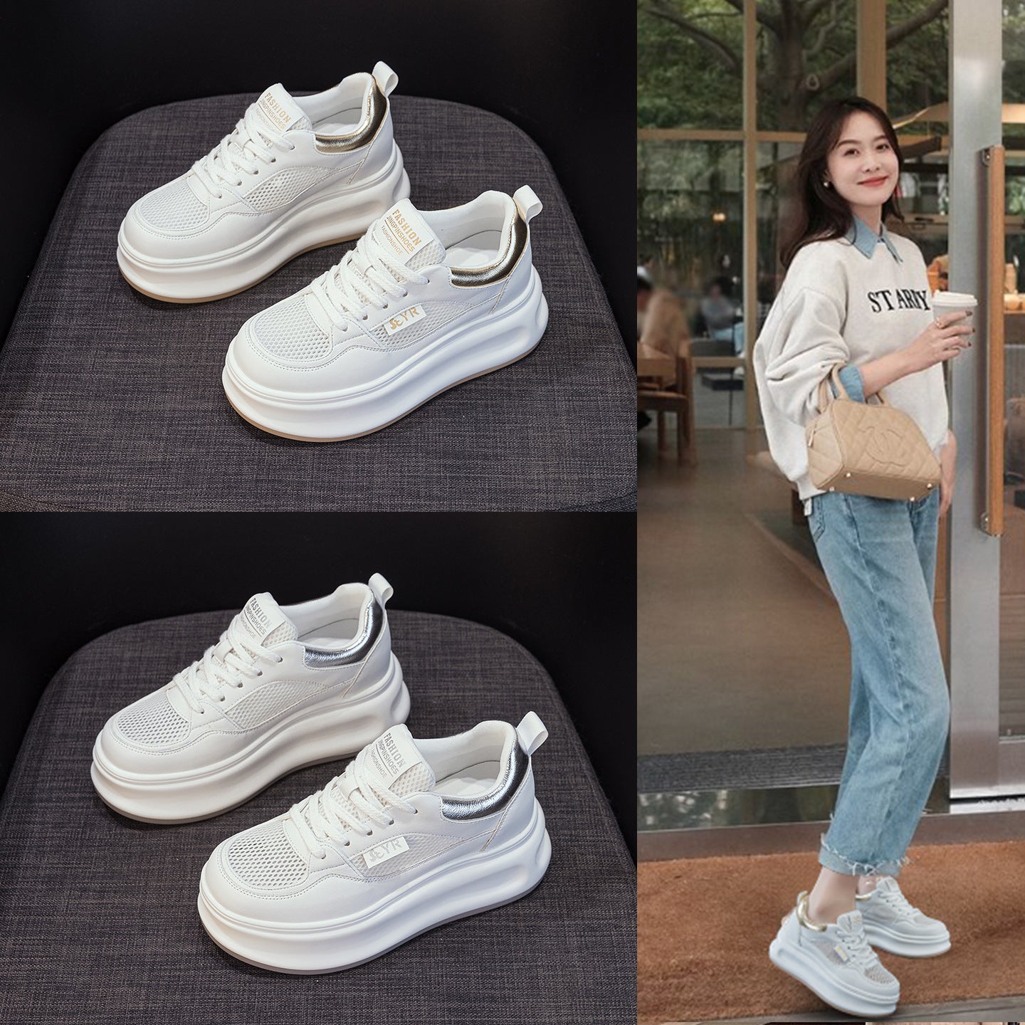 Women's White Summer Platform Height Increasing Insole Fashion Women's Shoes
