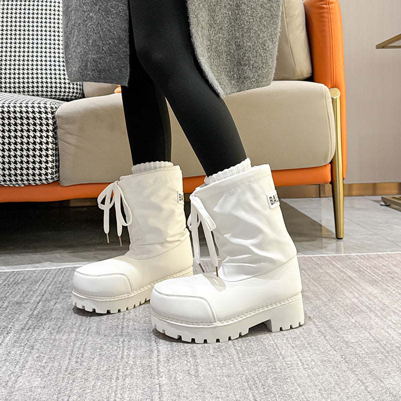Winter Warped Head Big Ugly Drawstring Lace Snow Boots