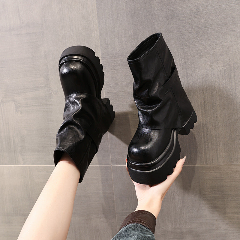 Women's Increasing Insole Fashion Martin Long Johns Tube British Women's Leather Boots