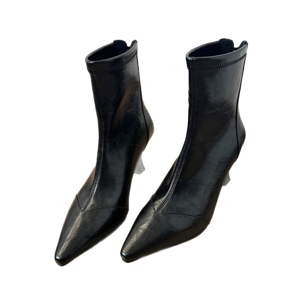 Women's Cowhide Version French Pointed Toe Stretch Thin Women's Leather Boots
