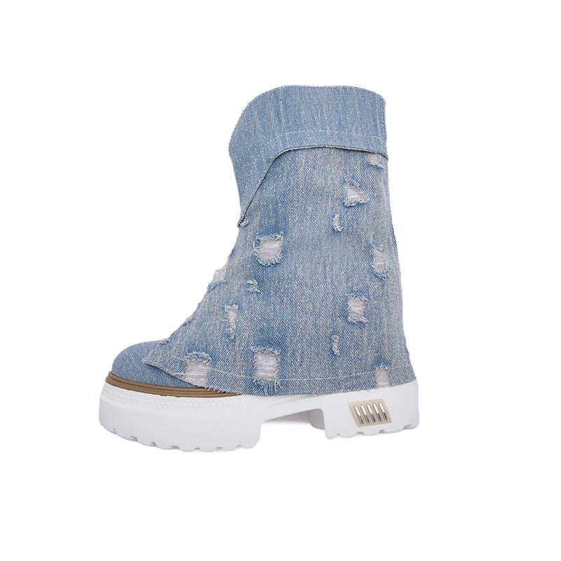 Women's & Men's Platform Fleece-lined Denim Slip-on Height Increasing Women's Shoes
