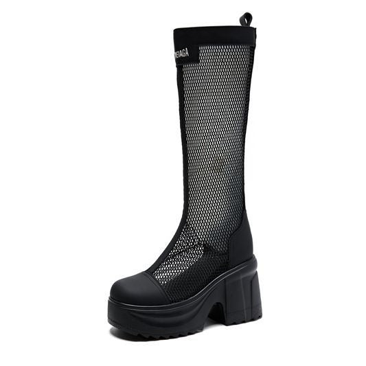 Women's Thick Bottom Mesh Below The Knee Boots