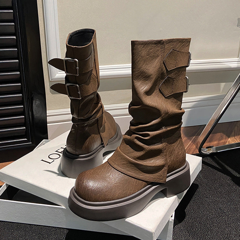 Women's Pile Style For Platform Pants Knight Women's Leather Boots