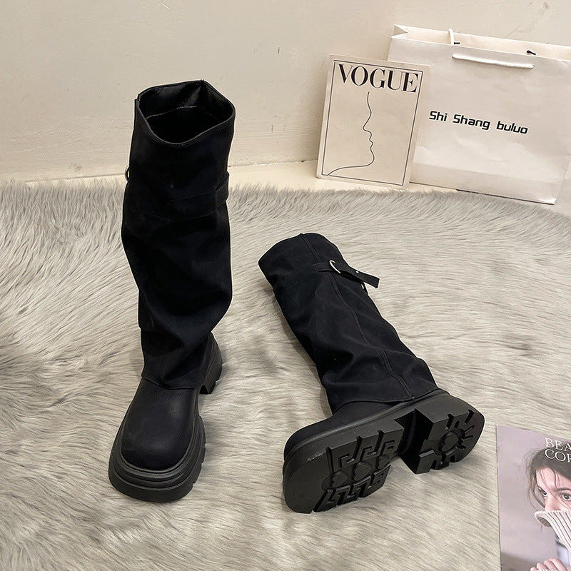 Women's Retro Easy Matching Handsome Fashion Temperament Thick Bottom Pants Women's Leather Boots