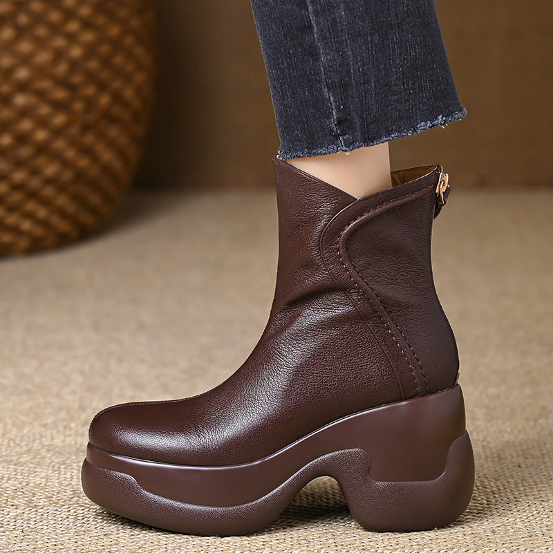 Women's Platform Wedge Ultra High Round Toe Back Boots