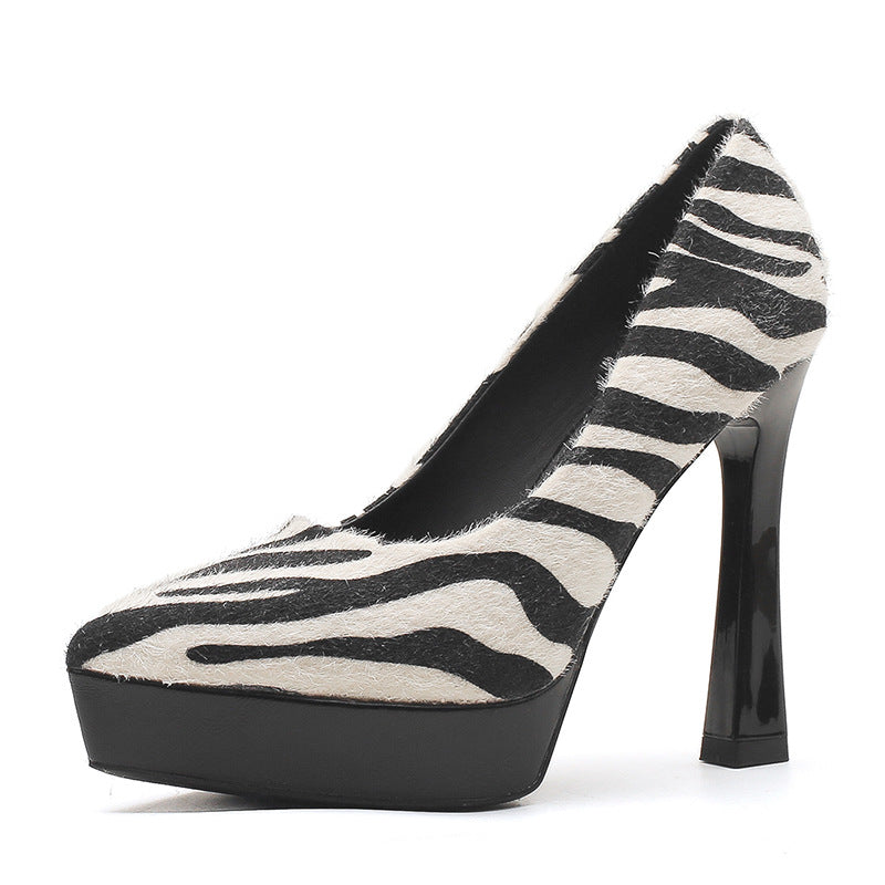 Print Suede High Pointed Stiletto Waterproof Platform Super Not Tired Heels