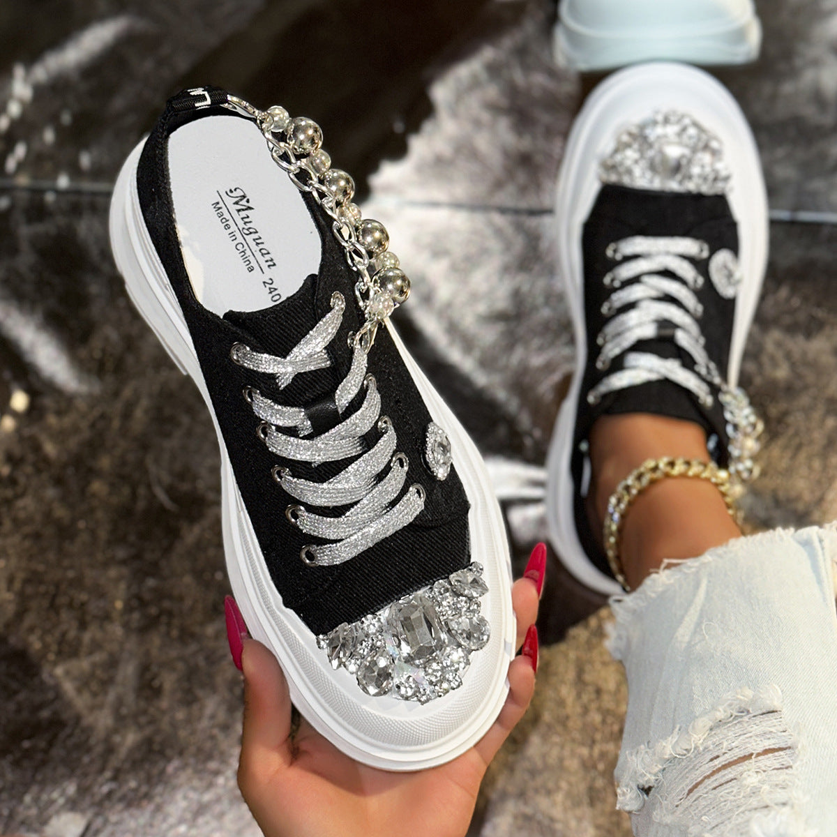 Women's Autumn Rhinestone Dad Chain Decorative Platform Women's Casual Shoes
