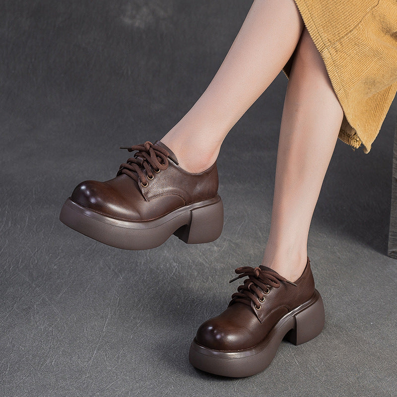 Women's First Layer Cowhide Retro Small Heightened Single Big Head Men's Shoes