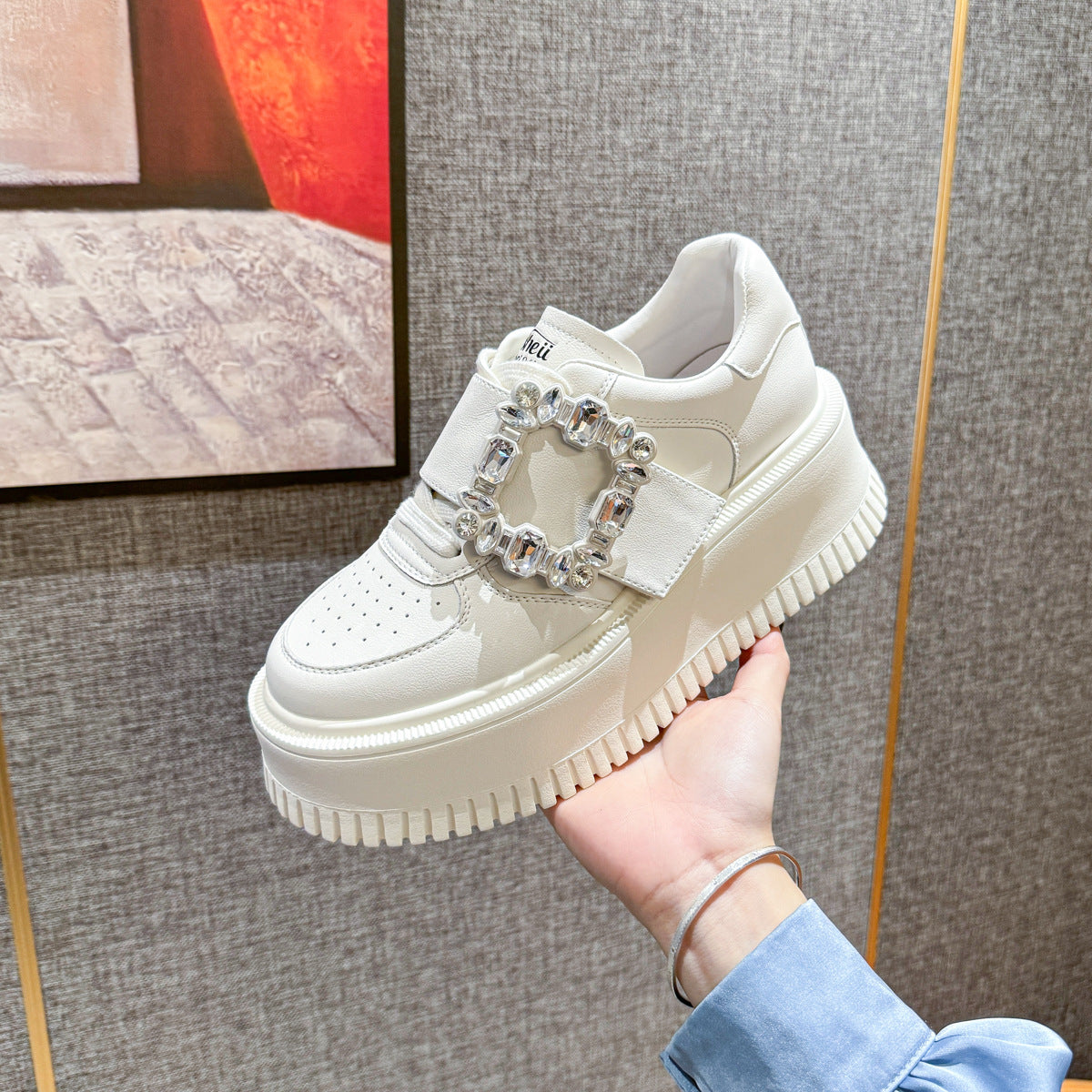 Women's Increasing White Hidden Platform Spring Square Women's Casual Shoes